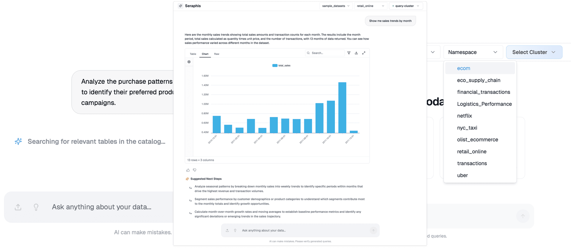 Giao diện trò chuyện AI agent của Dataverses cho truy vấn dữ liệu bằng ngôn ngữ tự nhiên và phân tích tự động