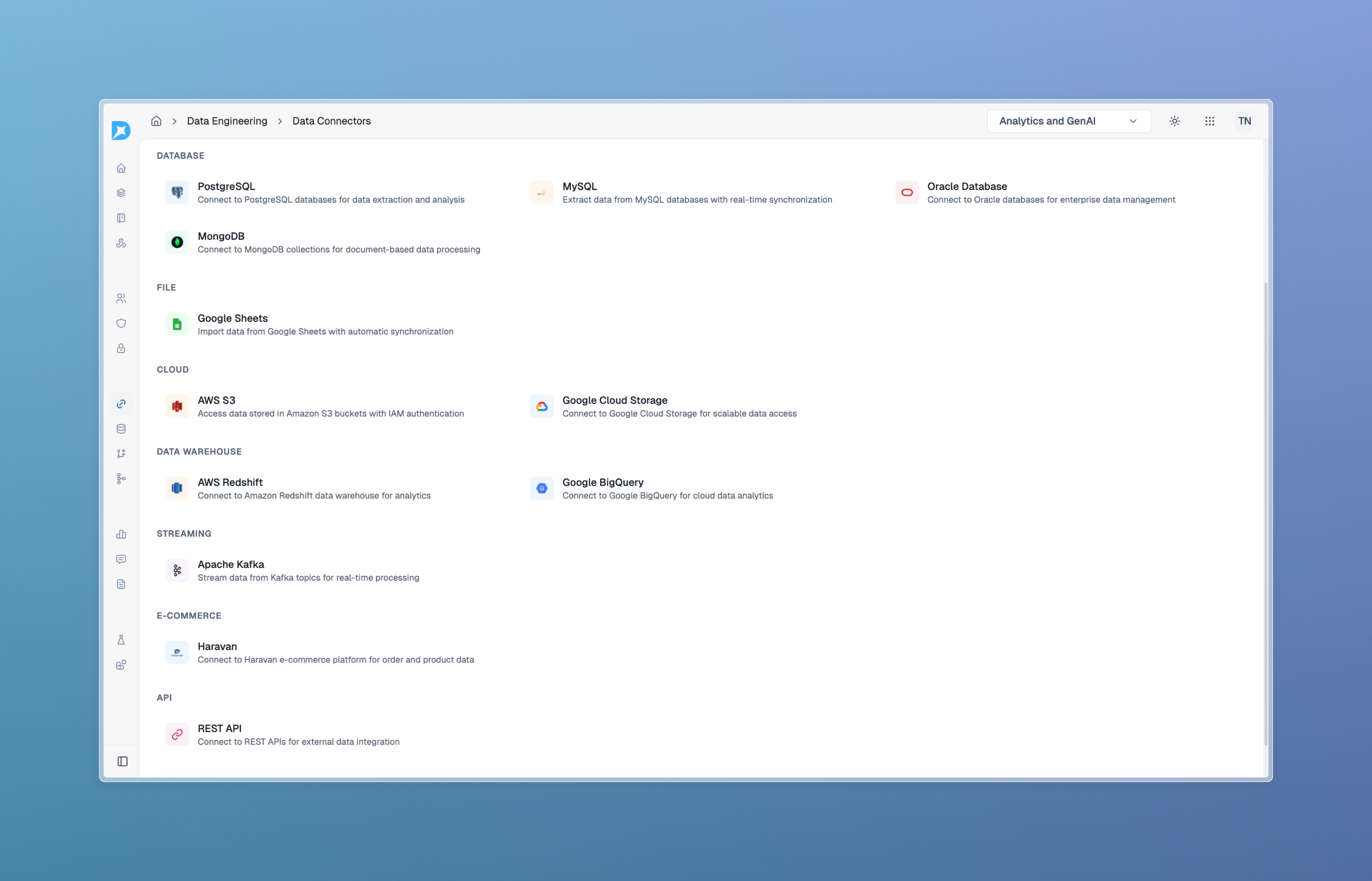 Data connectors Screenshot
