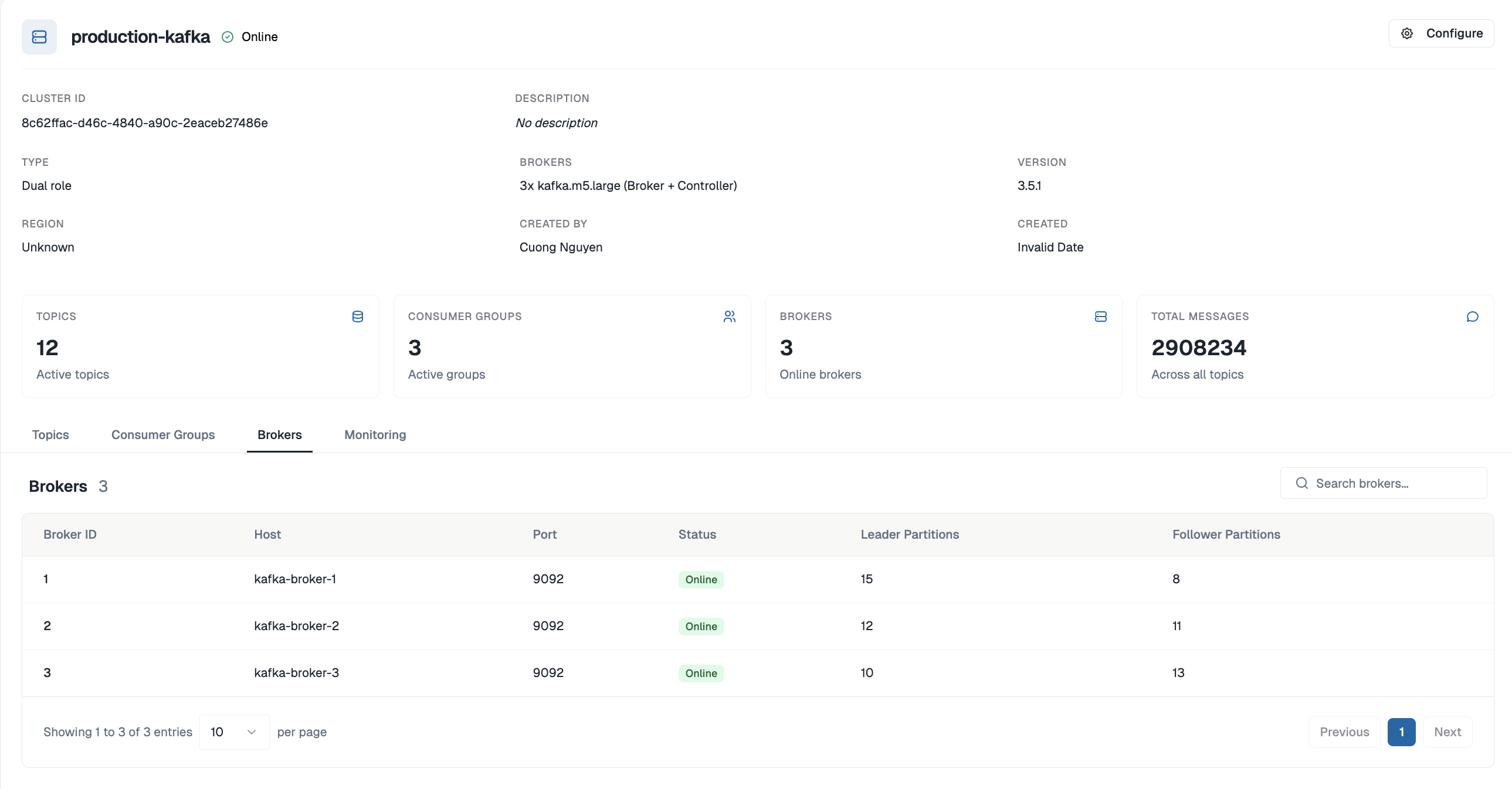 Kafka overview UI